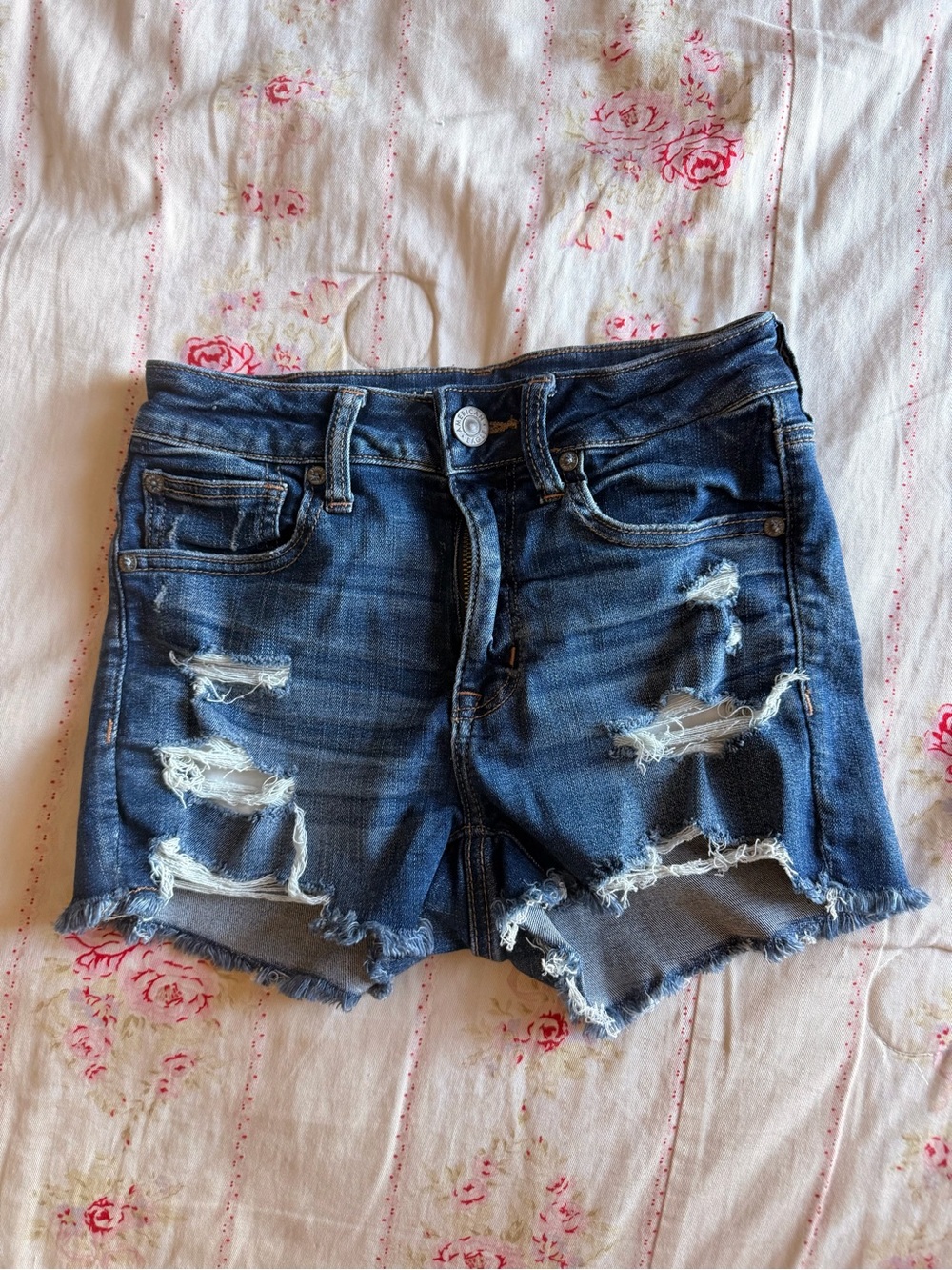 American Eagle Outfitters Distressed Dark Blue Denim Cutoff Shorts